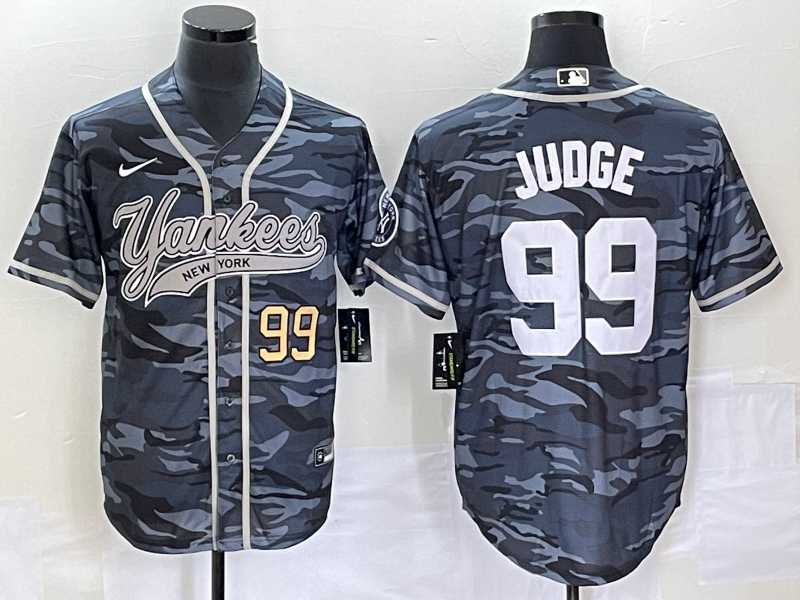Mens New York Yankees #99 Aaron Judge Numbre Grey Camo Cool Base With Patch Stitched Baseball Jersey->new york yankees->MLB Jersey